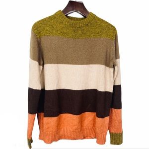 Warm and Cozy Orange brown color block cotton knit sweater